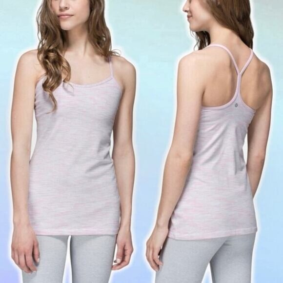 LULULEMON Power Y Tank Size 4 Wee Are From Space Gray Pink w/ Built In Bra - Picture 1 of 5